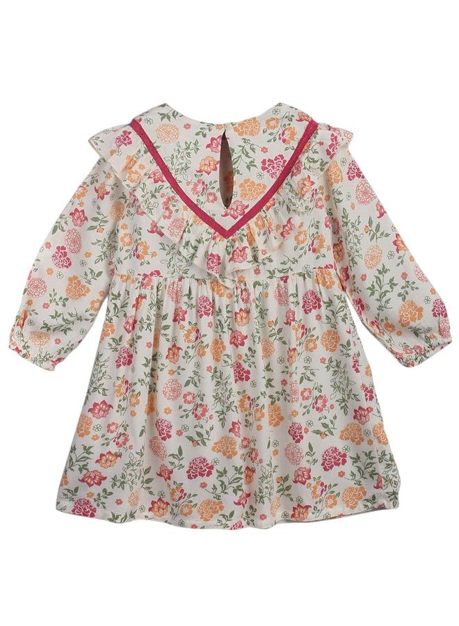 Beebay Floral Print Lace Insert Ruffle Cotton Dress Off-White - Image 2
