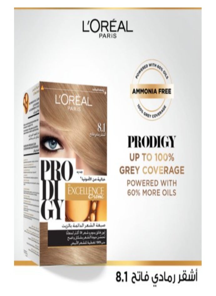 L'OREAL PARIS - Loreal Paris Prodigy Permanent Oil HaIr Color 8.1 Light Ash Blonde  182 ML - Image 1