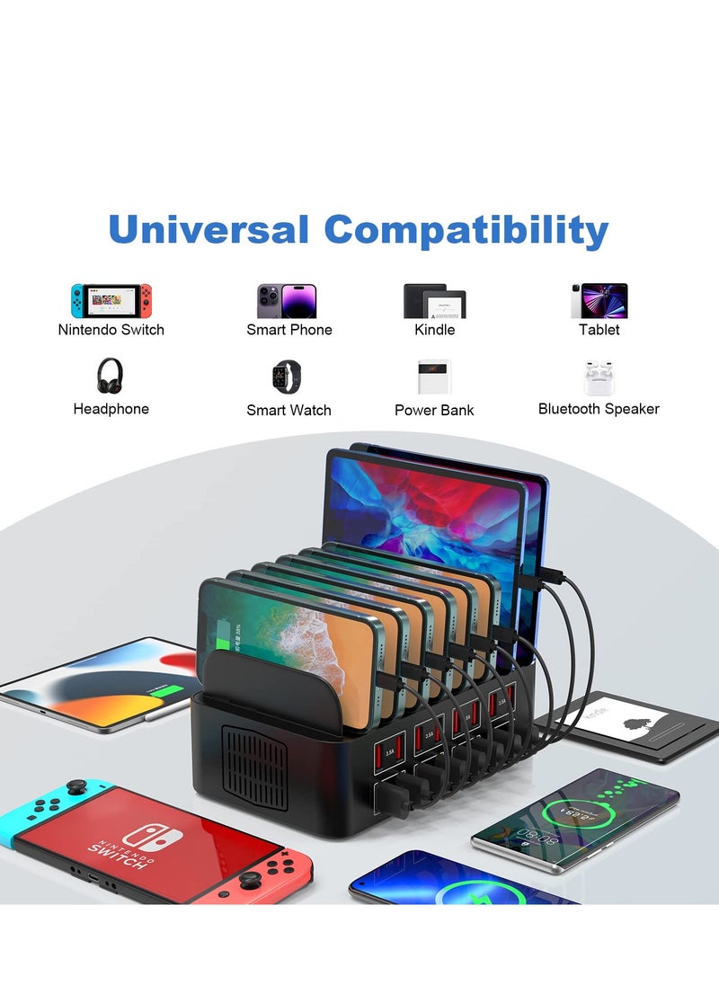 Charging Station for Multiple Devices,Multi Device Fast Charger Organizer Compatible with iPad,Tablet,Cell Phone,175W/35A 16-Port USB Charging Station for Home, Office, and Travel