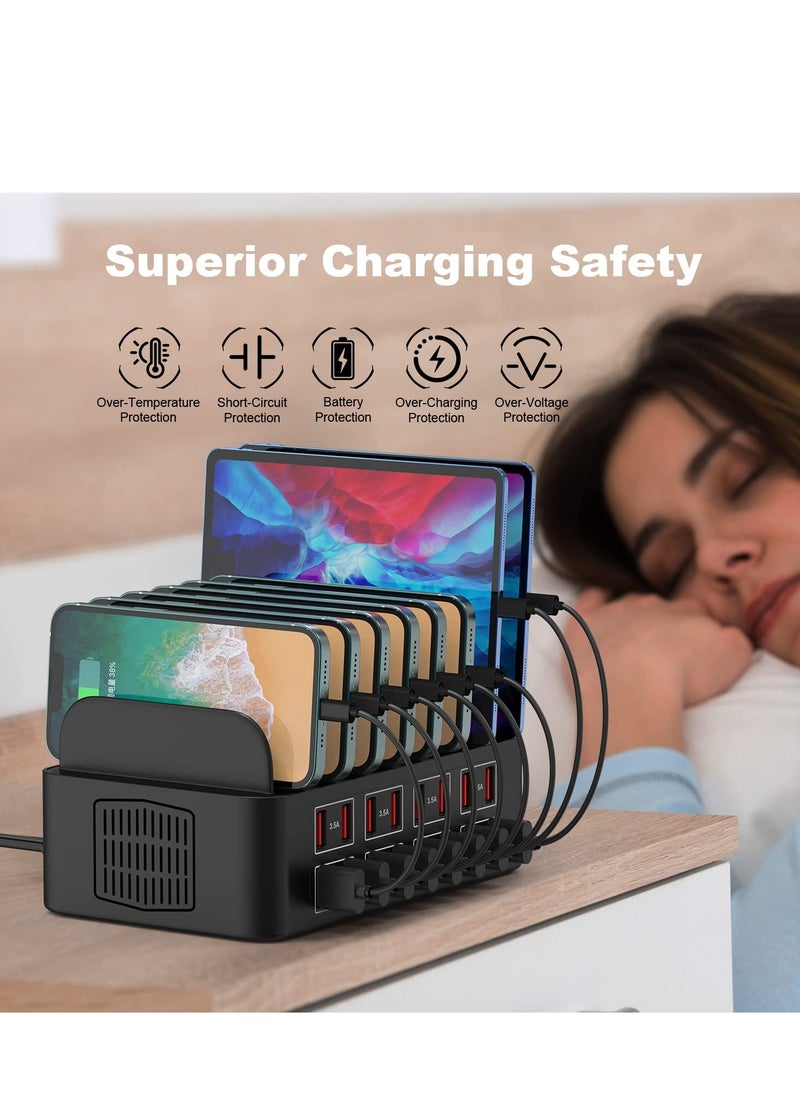 Charging Station for Multiple Devices,Multi Device Fast Charger Organizer Compatible with iPad,Tablet,Cell Phone,175W/35A 16-Port USB Charging Station for Home, Office, and Travel