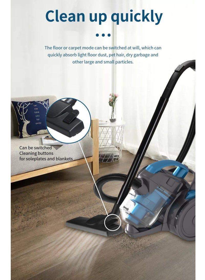 sokany Multi-cyclonic Bagless Corded Canister Vacuum Cleaner with 6 Stage Filtration 2000W Max Power 1.8L 15 kpa Suction Power Blue  - Image 2