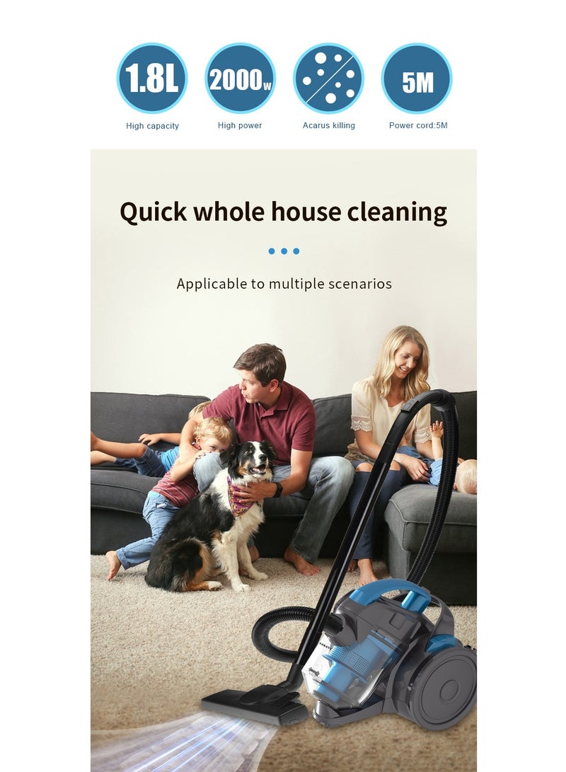 sokany Multi-cyclonic Bagless Corded Canister Vacuum Cleaner with 6 Stage Filtration 2000W Max Power 1.8L 15 kpa Suction Power Blue  - Image 5