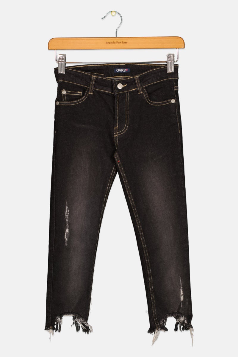 Overkids Kids Girl Washed Stretchable Jeans, Black  - Image 1