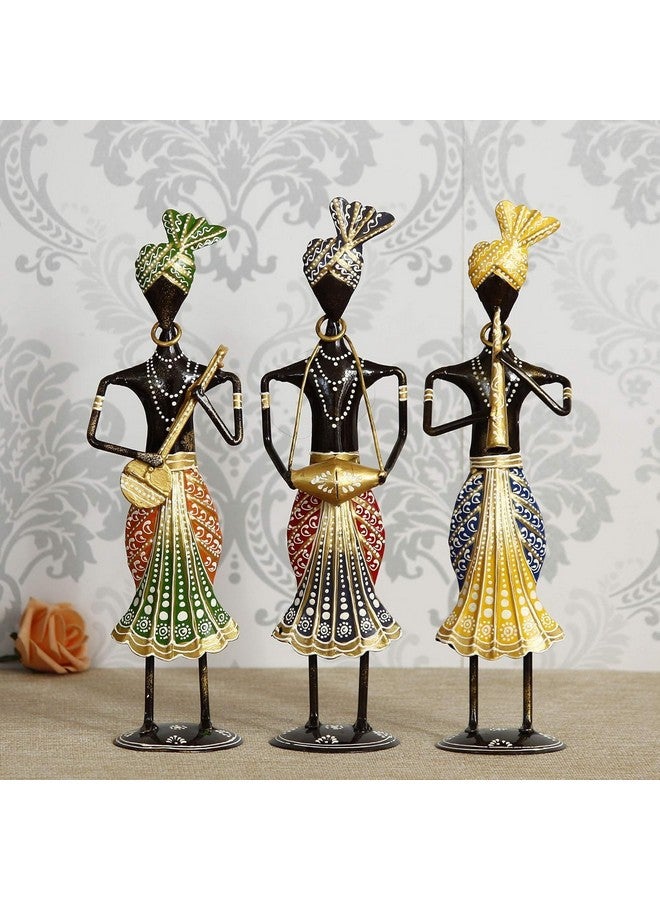 OVIK Rajasthani Tribal Metal Handicraft Muisician Showpiece Statue Table Decorative Items for Home,Antique Gift Items, Showpiece, Home Decoration Items (Set Of 3) - Image 1