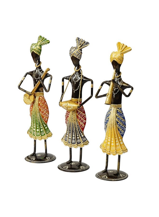OVIK Rajasthani Tribal Metal Handicraft Muisician Showpiece Statue Table Decorative Items for Home,Antique Gift Items, Showpiece, Home Decoration Items (Set Of 3) - Image 4