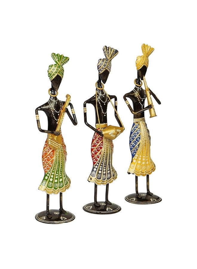 OVIK Rajasthani Tribal Metal Handicraft Muisician Showpiece Statue Table Decorative Items for Home,Antique Gift Items, Showpiece, Home Decoration Items (Set Of 3) - Image 3