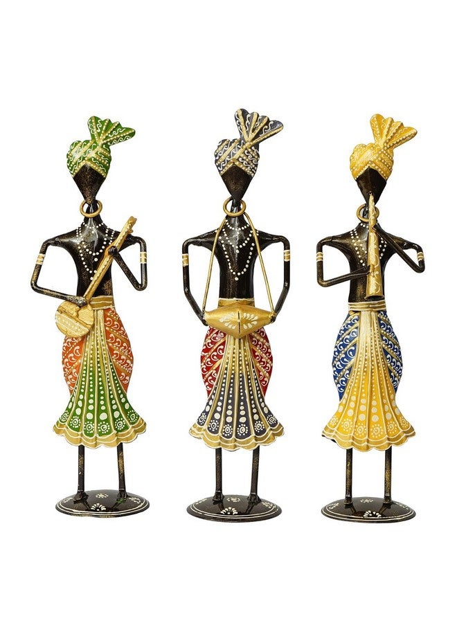 OVIK Rajasthani Tribal Metal Handicraft Muisician Showpiece Statue Table Decorative Items for Home,Antique Gift Items, Showpiece, Home Decoration Items (Set Of 3) - Image 2