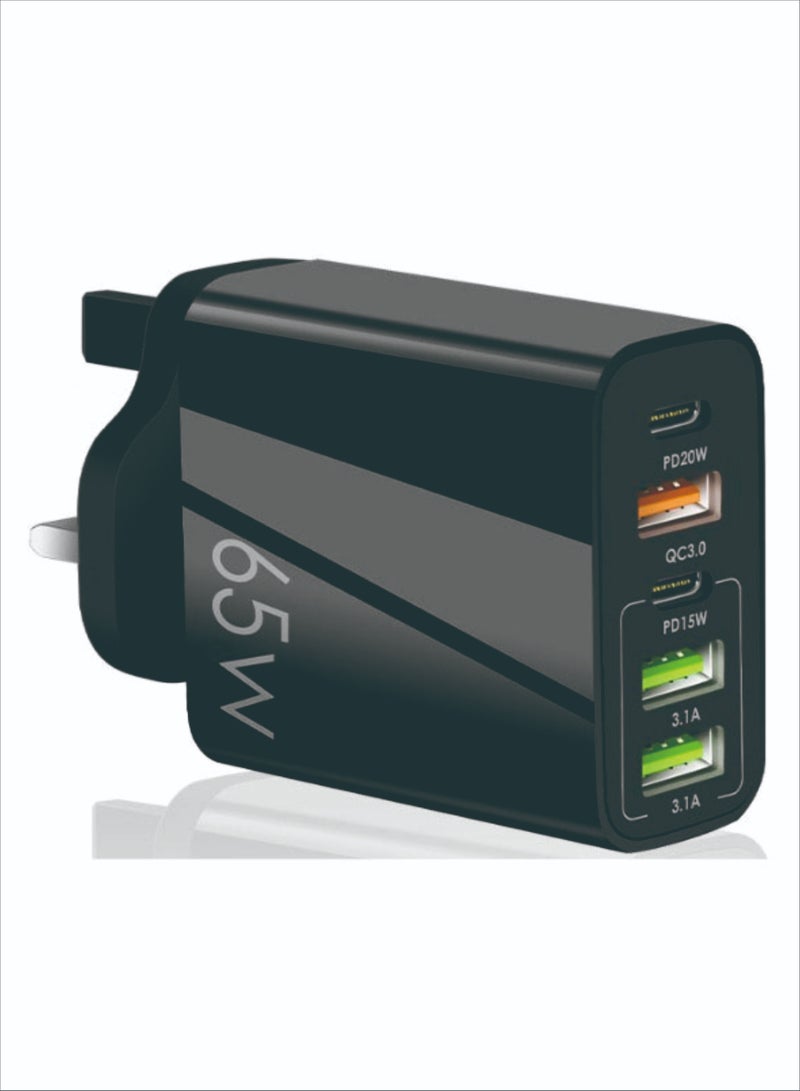 65W 5 Ports Multifunctional Universal Fast Charging Adapter Mobile Phone Charger Universal Travel Power Adapter Pad and Computer Chargers International Wall Charger QC3.0 PD20W USB3.1A Black - Image 1