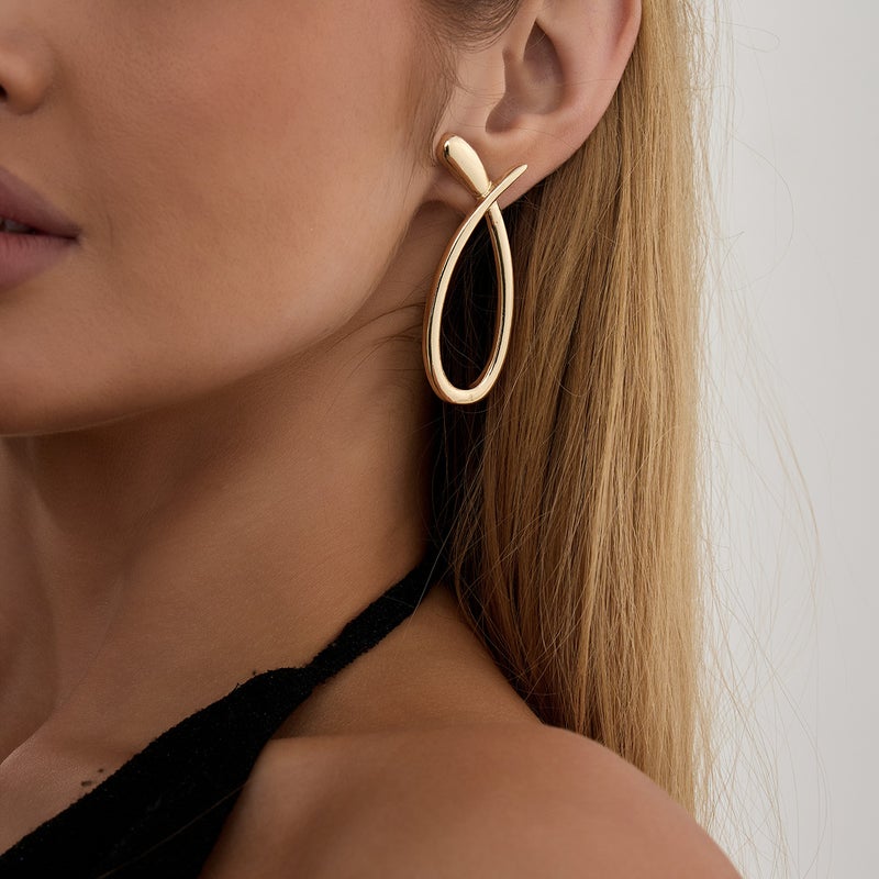 SHIXIN European and American Cross-Border Fashion Geometric S-Shaped Earrings, Minimalist Round Glossy Alloy Studs - Image 3