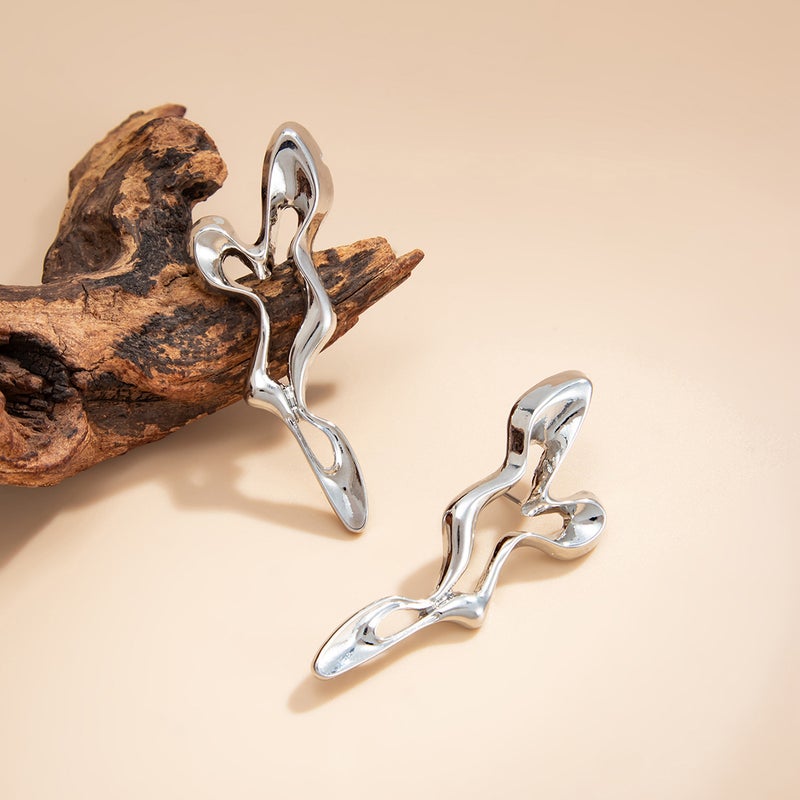 SHIXIN European and American Cross-Border Fashion Geometric S-Shaped Earrings, Minimalist Round Glossy Alloy Studs - Image 4