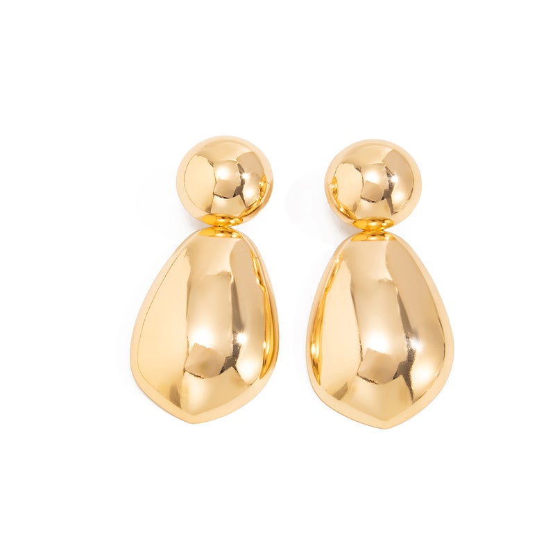 SHIXIN European and American Cross-Border Fashion Geometric S-Shaped Earrings, Minimalist Round Glossy Alloy Studs - Image 5