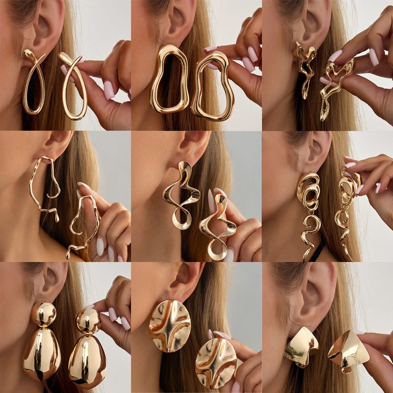 SHIXIN European and American Cross-Border Fashion Geometric S-Shaped Earrings, Minimalist Round Glossy Alloy Studs - Image 1