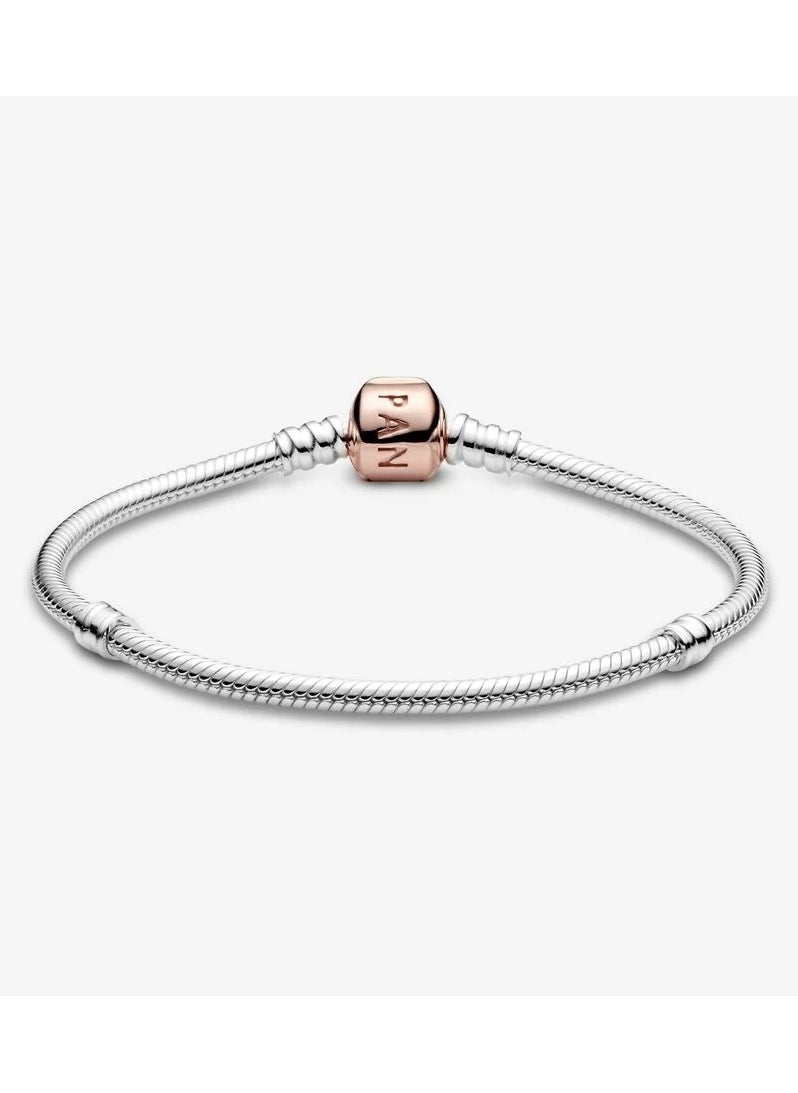PANDORA - Silver bracelet with Pandora Rose clasp, Size 19cm - Image 1