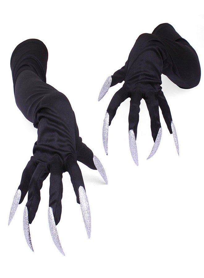 Amosfun Gloves Halloween Nails Halloween Party Costume Gloves Attached Long Fingernails,Pack of 2 (Black)… - Image 1
