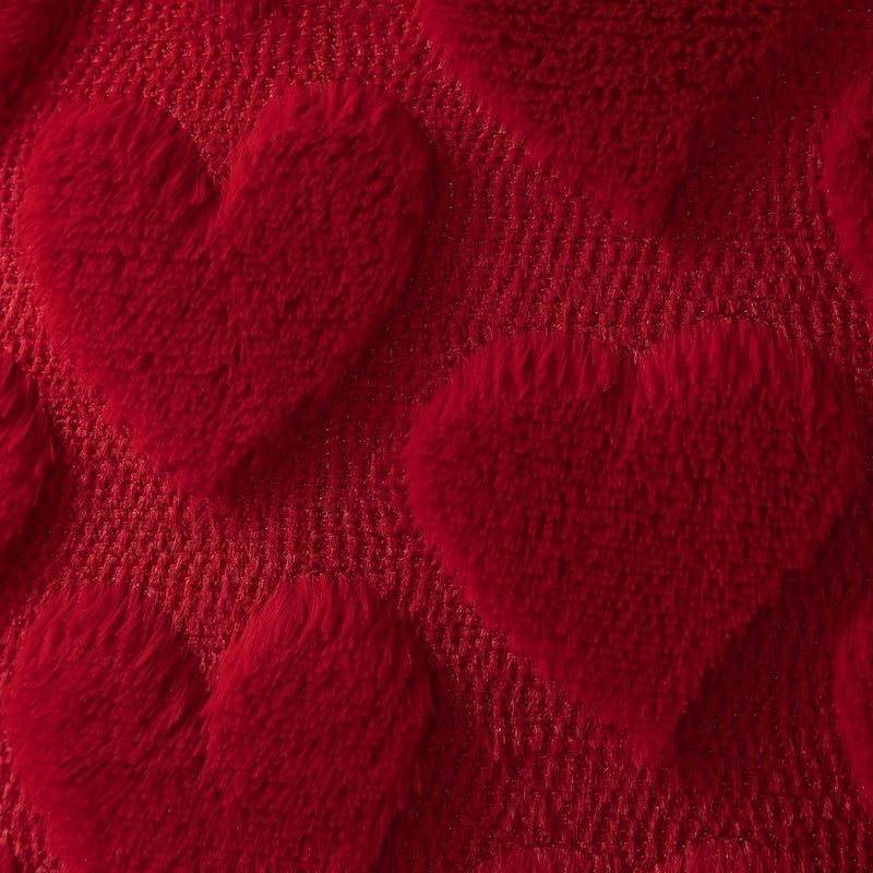 Set Of 2 Red Heart Valentine Pillow Covers 18x18 Inches Soft Fluffy Jacquard For Sofa Bedroom Decor - Image 5
