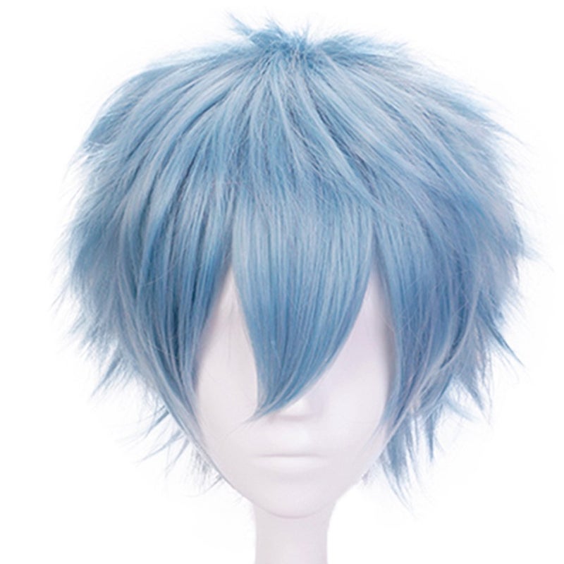 ANOGOL Hair CapBlue Anime Cosplay Wig Short Light Blue Wig Short Synthetic Hair Halloween Christmas Party Costume Event Anime Hero Wigs Peluca Azul Corta