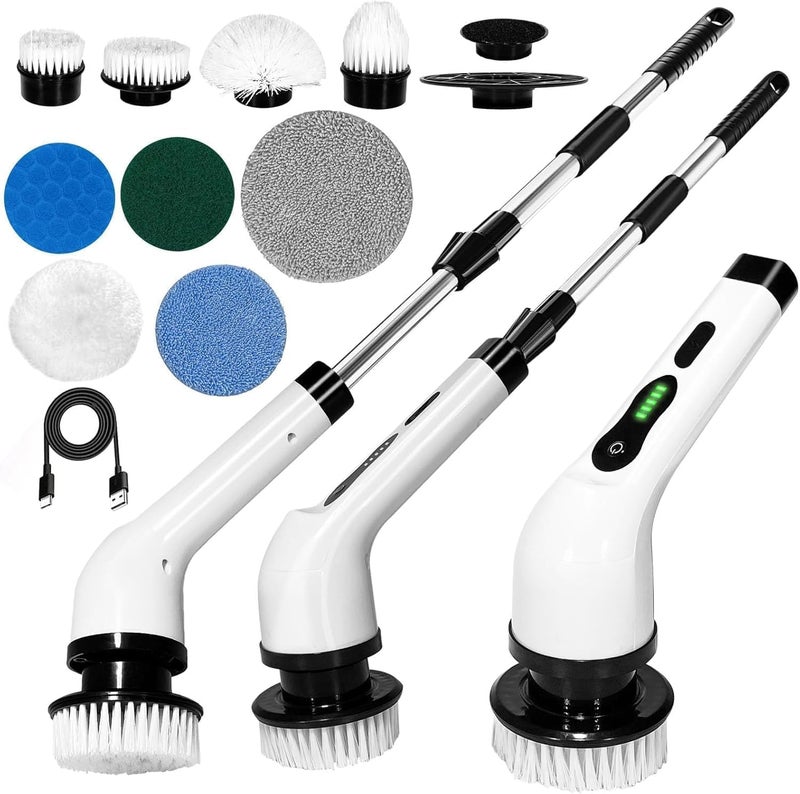 REZOVA Electric Spin Scrubber | Powerful 350 RPM Cleaning Brush with 8 Replaceable Heads with 90 Mins Work Time | 3 Adjustable Sizes & 2 Speeds for Floor | Tub & Tile Cleaning(9 in 1 Scrubber) - Image 1