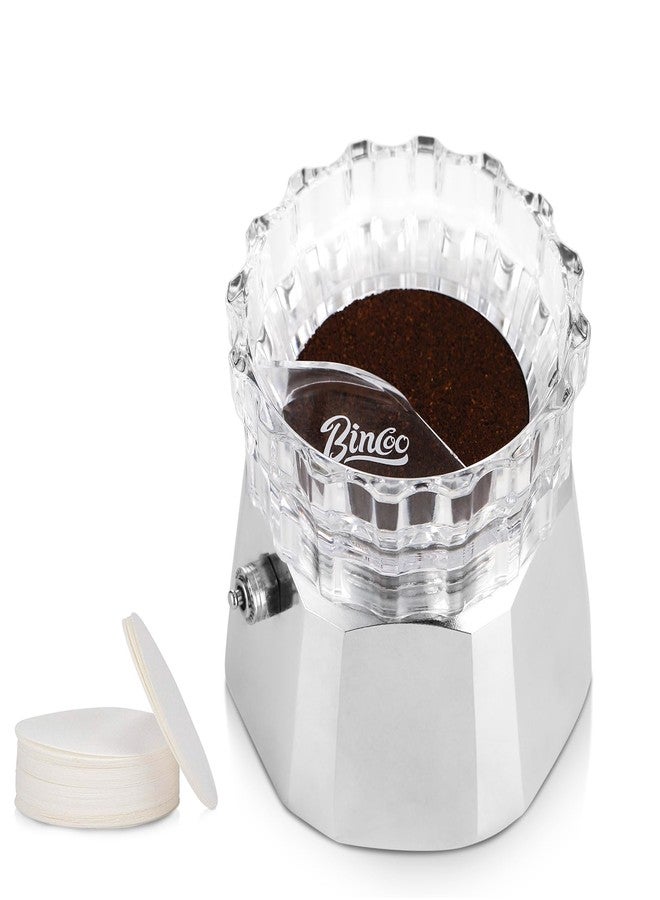 Bincoo Moka Pot Dispenser with 100pcs Filter Paper, Rotating Powder Filler, Funnel, Powder Receiving Cup, Moka Pot Accessories (Small - 2-3 Espresso Cup Gift Set) - Image 1