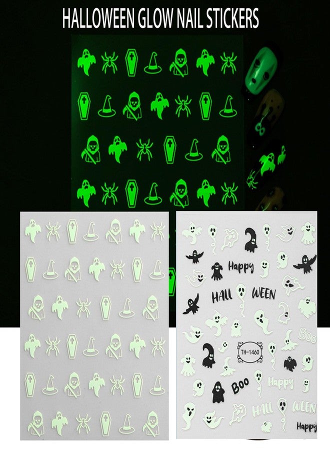 WAFOLOZE Halloween Nail Stickers - Halloween Nail Decals,3D Self-Adhesive Night Light Elements Nail Art Decals Holiday Nail Stickers for Women Grils (6 Sheets) - Image 3