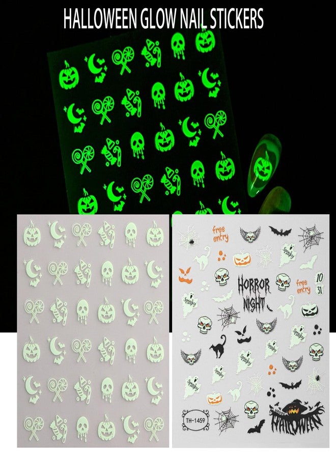 WAFOLOZE Halloween Nail Stickers - Halloween Nail Decals,3D Self-Adhesive Night Light Elements Nail Art Decals Holiday Nail Stickers for Women Grils (6 Sheets) - Image 4