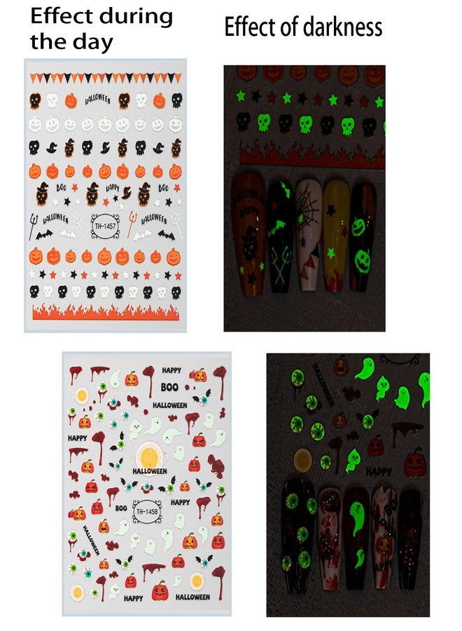 WAFOLOZE Halloween Nail Stickers - Halloween Nail Decals,3D Self-Adhesive Night Light Elements Nail Art Decals Holiday Nail Stickers for Women Grils (6 Sheets) - Image 5