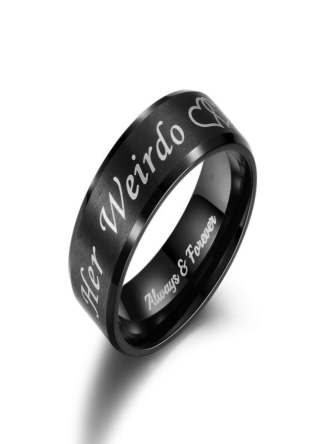 LAVUMO His Crazy Her Weirdo Heart Rings for Couples Always and Forever Matching Promise Rings Black Wedding Bands Sets for Him and Her Stainless Steel Comfort Fit (Men Size 9 Only) - Image 1