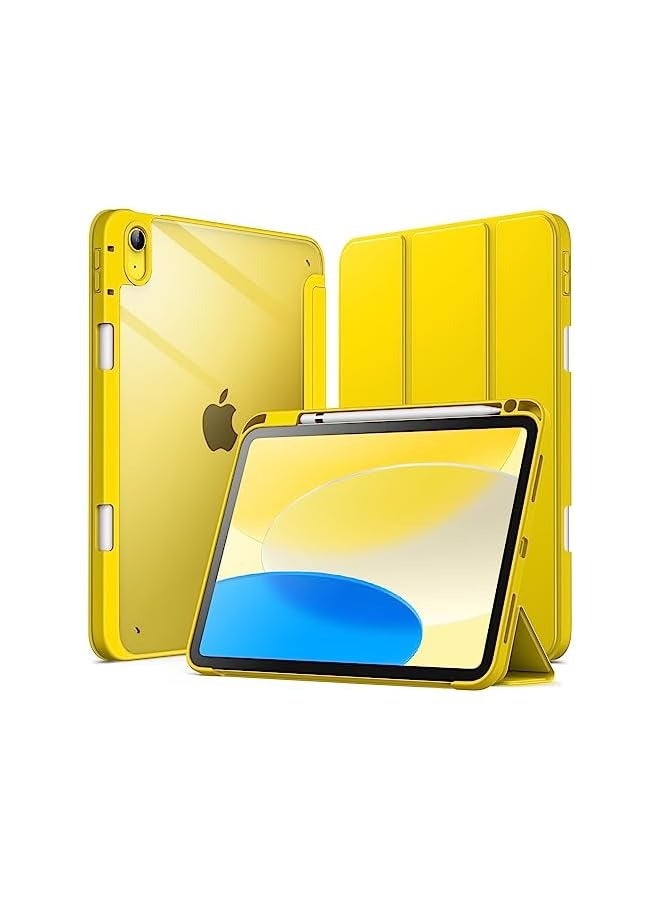جي تيك حافظة لجهاز iPad 10 (10.9 بوصة، موديل 2022، الجيل العاشر) مع حامل أقلام، غطاء خلفي شفاف وشفاف وغطاء نحيف مضاد للصدمات، تنبيه/غفو تلقائي (أصفر) - Image 1