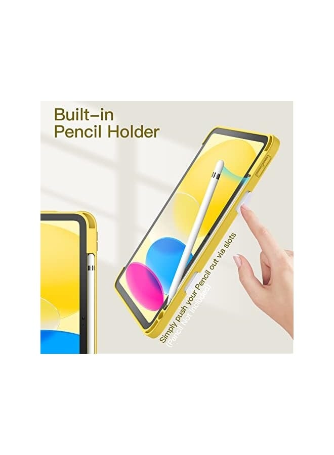 جي تيك حافظة لجهاز iPad 10 (10.9 بوصة، موديل 2022، الجيل العاشر) مع حامل أقلام، غطاء خلفي شفاف وشفاف وغطاء نحيف مضاد للصدمات، تنبيه/غفو تلقائي (أصفر) - Image 4