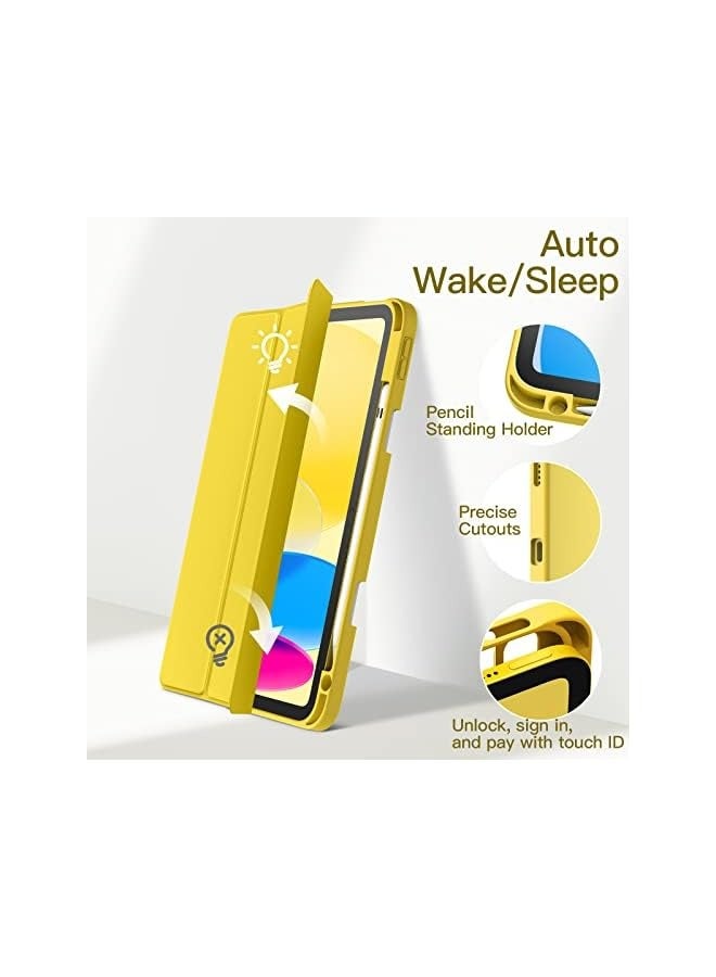 جي تيك حافظة لجهاز iPad 10 (10.9 بوصة، موديل 2022، الجيل العاشر) مع حامل أقلام، غطاء خلفي شفاف وشفاف وغطاء نحيف مضاد للصدمات، تنبيه/غفو تلقائي (أصفر) - Image 5