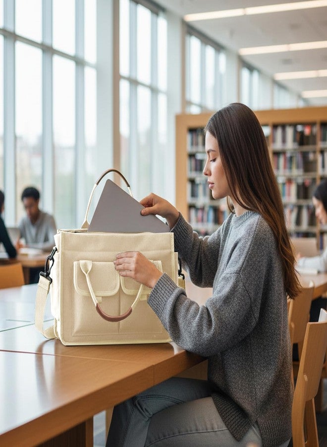 coowoz حقيبة قماشية كبيرة من كووز للنساء - حقيبة عمل للكمبيوتر المحمول مقاس 13 أو 14 بوصة مع جيب بسحاب للمعلمات والممرضات وحاملات الكتب المقدسة، لون بيج - Image 3