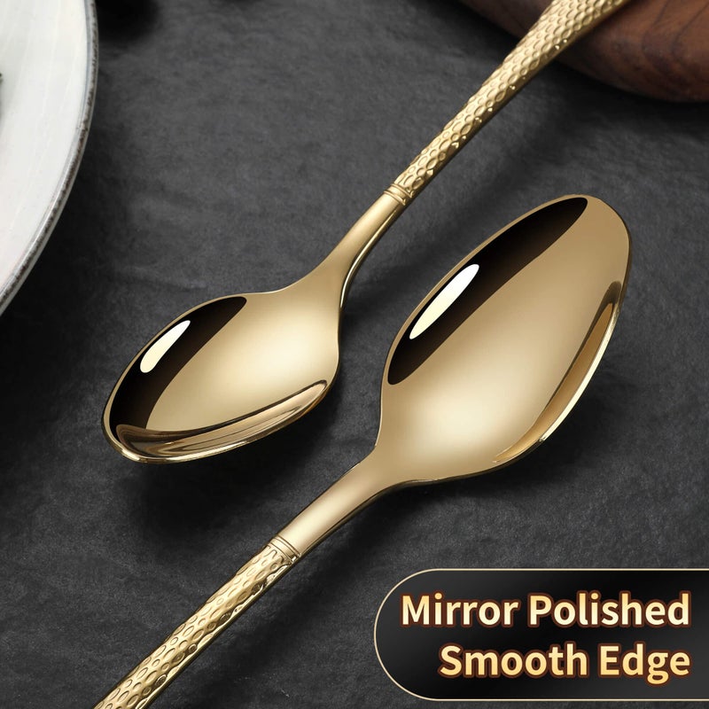 Lemeya Hammered Gold Silverware Set,20 Piece Modern Flatware Set Service for 4,Mirror Polished Stainless Steel Cutlery Set Utensil Set Tableware Set,Kitchen Knives Forks Spoons Set,Dishwasher Safe - Image 5