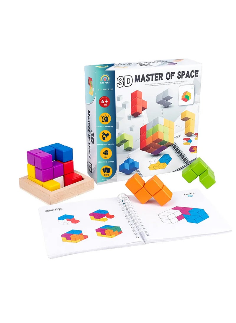 Excefore 3D Soma Cube Puzzle for Adults and Kids Brain Teaser Wooden Block Math Puzzle Cube Children's spatial logic sense training Montessori Educational Toys Gifts for Adults and Kids Ages 4+ - Image 1