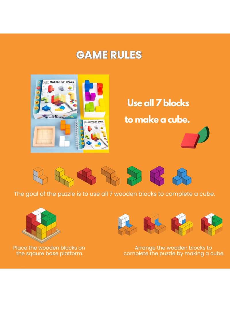 Excefore 3D Soma Cube Puzzle for Adults and Kids Brain Teaser Wooden Block Math Puzzle Cube Children's spatial logic sense training Montessori Educational Toys Gifts for Adults and Kids Ages 4+ - Image 3