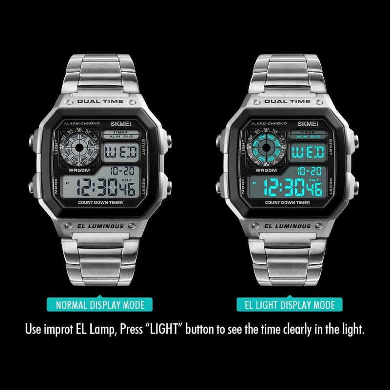 SKMEI Men's Digital Sport Watch - Luxury Stainless Steel Waterproof LED Display - Image 3