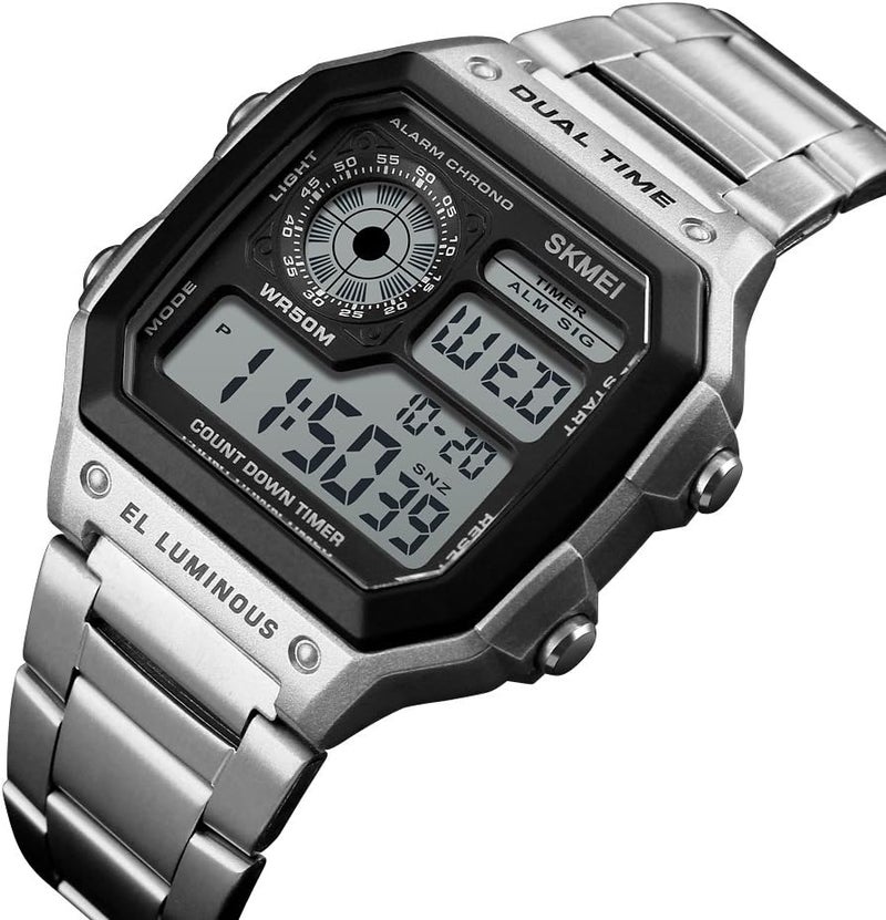 SKMEI Men's Digital Sport Watch - Luxury Stainless Steel Waterproof LED Display - Image 2