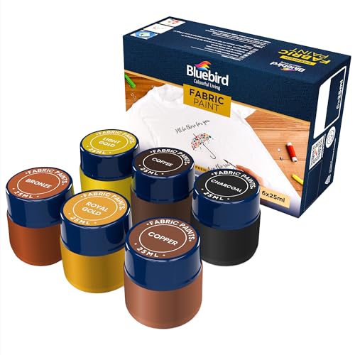 BLUEBIRD 6-Pack Fabric Paint, Pearlescent Colors, 0.85 Fl Oz each, Permanent Fabric Paints for Clothes - Image 1