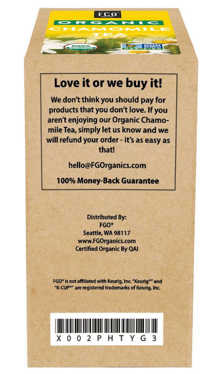 FGO Organic Chamomile Tea K-Cup Pods for Keurig, 24 Count (Pack of 1), Naturally Caffeine-Free Herbal Tea, USDA Organic, Non-GMO, & Recyclable - Image 4