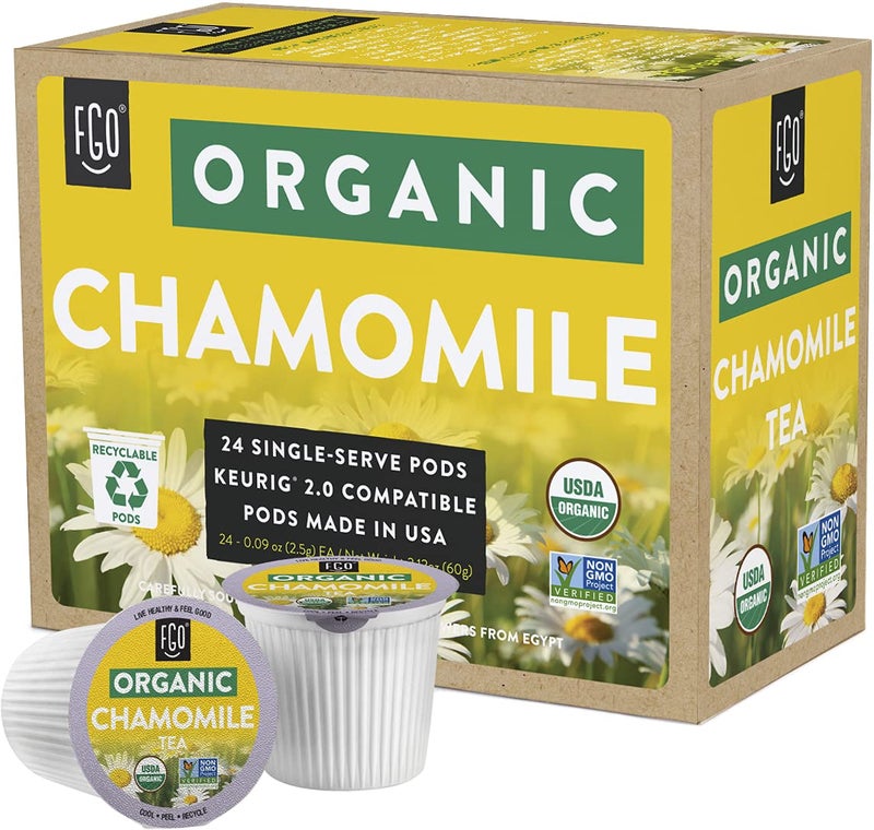 FGO Organic Chamomile Tea K-Cup Pods for Keurig, 24 Count (Pack of 1), Naturally Caffeine-Free Herbal Tea, USDA Organic, Non-GMO, & Recyclable - Image 2