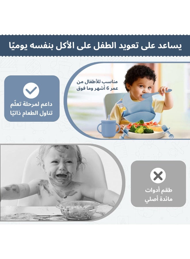 BBMORE Silicone Baby Feeding Set 8pcs, Include Baby Plates, Bowls, Bib, Cup with Straw and Lid, Spoon, Fork, Baby Spoon and Baby Fork, Utensils for 6+ Months – Bpa-Free, Dishwasher Safe (Blue) - Image 3