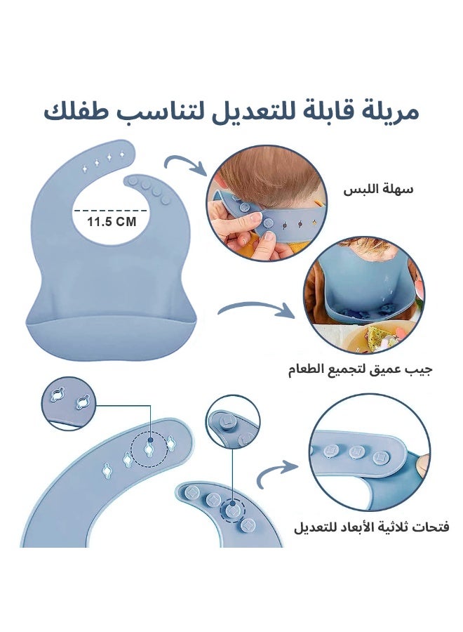 BBMORE Silicone Baby Feeding Set 8pcs, Include Baby Plates, Bowls, Bib, Cup with Straw and Lid, Spoon, Fork, Baby Spoon and Baby Fork, Utensils for 6+ Months – Bpa-Free, Dishwasher Safe (Blue) - Image 5