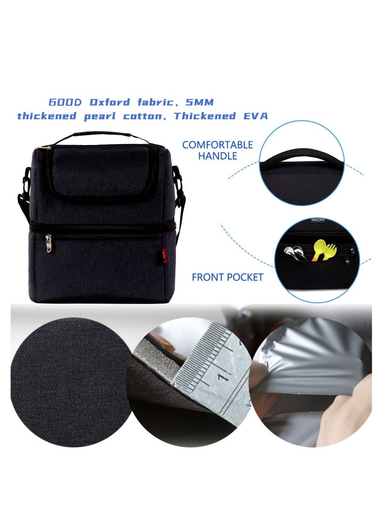 Adando Adando Insulated Lunch Bag, Lunch Bag, 600D Oxford Cloth Double Compartment Cooler Bag, Large Waterproof Cooler Tote Bag, Insulated Leakproof Fresh-keeping Bag, for Work/School/Picnic  - Image 3