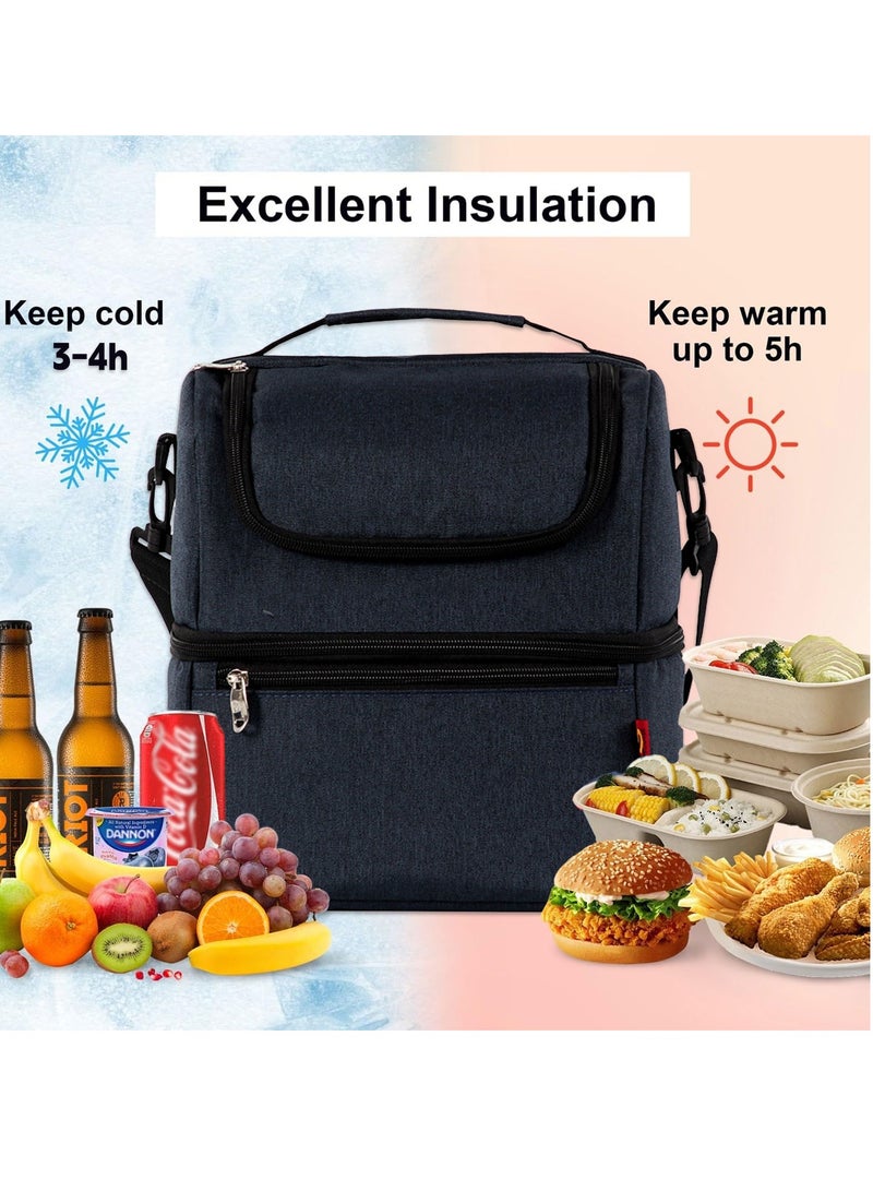Adando Adando Insulated Lunch Bag, Lunch Bag, 600D Oxford Cloth Double Compartment Cooler Bag, Large Waterproof Cooler Tote Bag, Insulated Leakproof Fresh-keeping Bag, for Work/School/Picnic  - Image 4