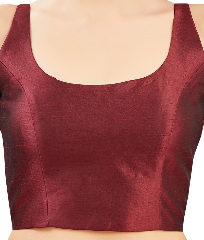 Studio Shringaar Satin Sleeveless Padded Saree Blouse (Dark Maroon, 38) - Image 5