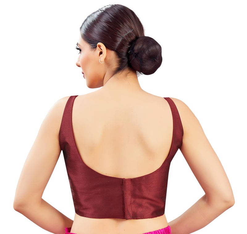 Studio Shringaar Satin Sleeveless Padded Saree Blouse (Dark Maroon, 38) - Image 2