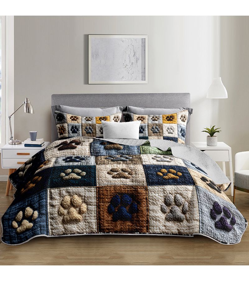 2 3pcs Multicolor Paw Print Pattern Quilted Bedspread Set Includes 1 Bedspread And 1 Or 2 Pillowcases Large Extra Large Home Dormitory High Definition Print Breathable Easy Care - Image 5