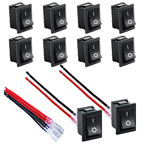 DaierTek Mini ON and Off Rocker Switch 12V 20A T85 2 Pin SPST Small ON Off 120V 10A Rocker Toggle KCD1 Switch Pre-Wired Black for Automotive, Car -10Pack - Image 1