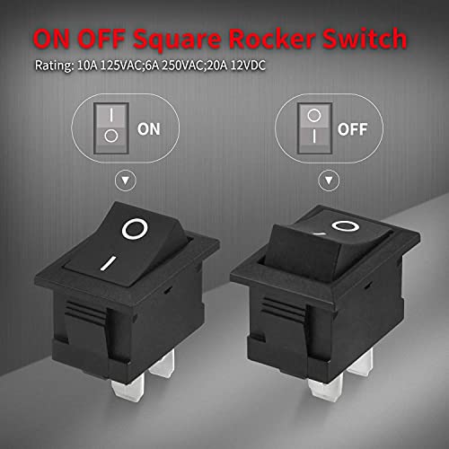 DaierTek Mini ON and Off Rocker Switch 12V 20A T85 2 Pin SPST Small ON Off 120V 10A Rocker Toggle KCD1 Switch Pre-Wired Black for Automotive, Car -10Pack - Image 2