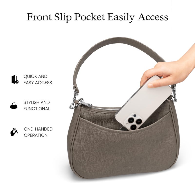 befen Anti Theft Genuine Leather Crossbody Bags for Women Soft Leather Hobo Bags Designer Trendy Crossbody Purse with RFID Blocking Travel Womens Handbag Shoulder with 2 Detachable Straps, Taupe - Image 4