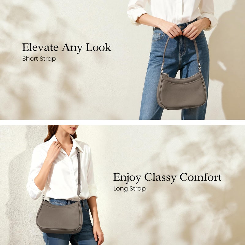 befen Anti Theft Genuine Leather Crossbody Bags for Women Soft Leather Hobo Bags Designer Trendy Crossbody Purse with RFID Blocking Travel Womens Handbag Shoulder with 2 Detachable Straps, Taupe - Image 3