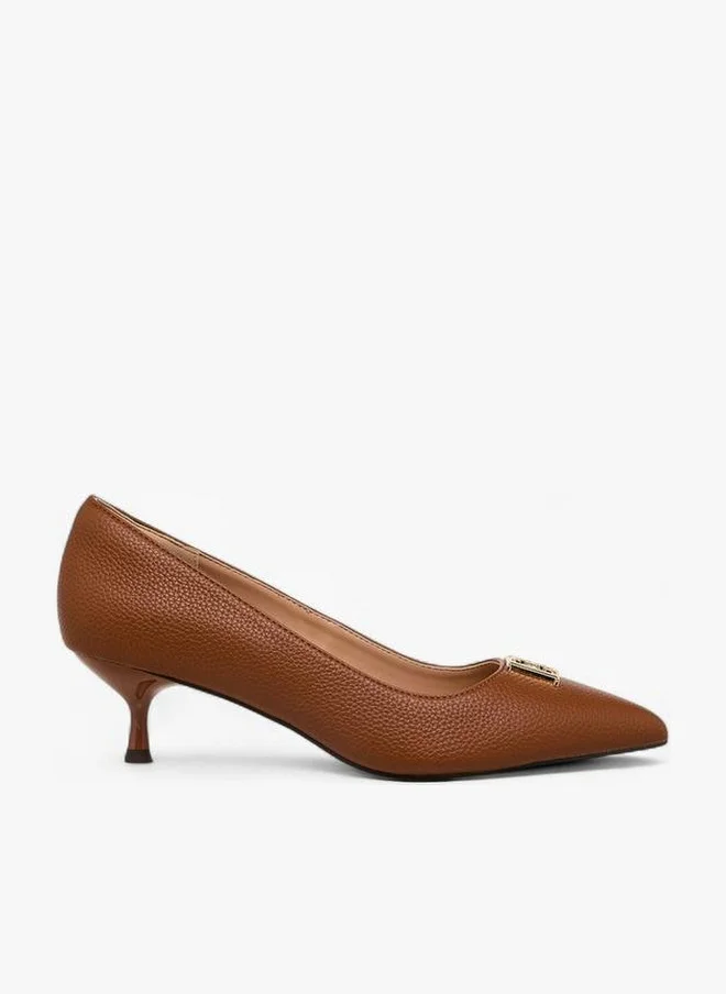 ELLE Women Logo Embellished Kitten Heel Pumps